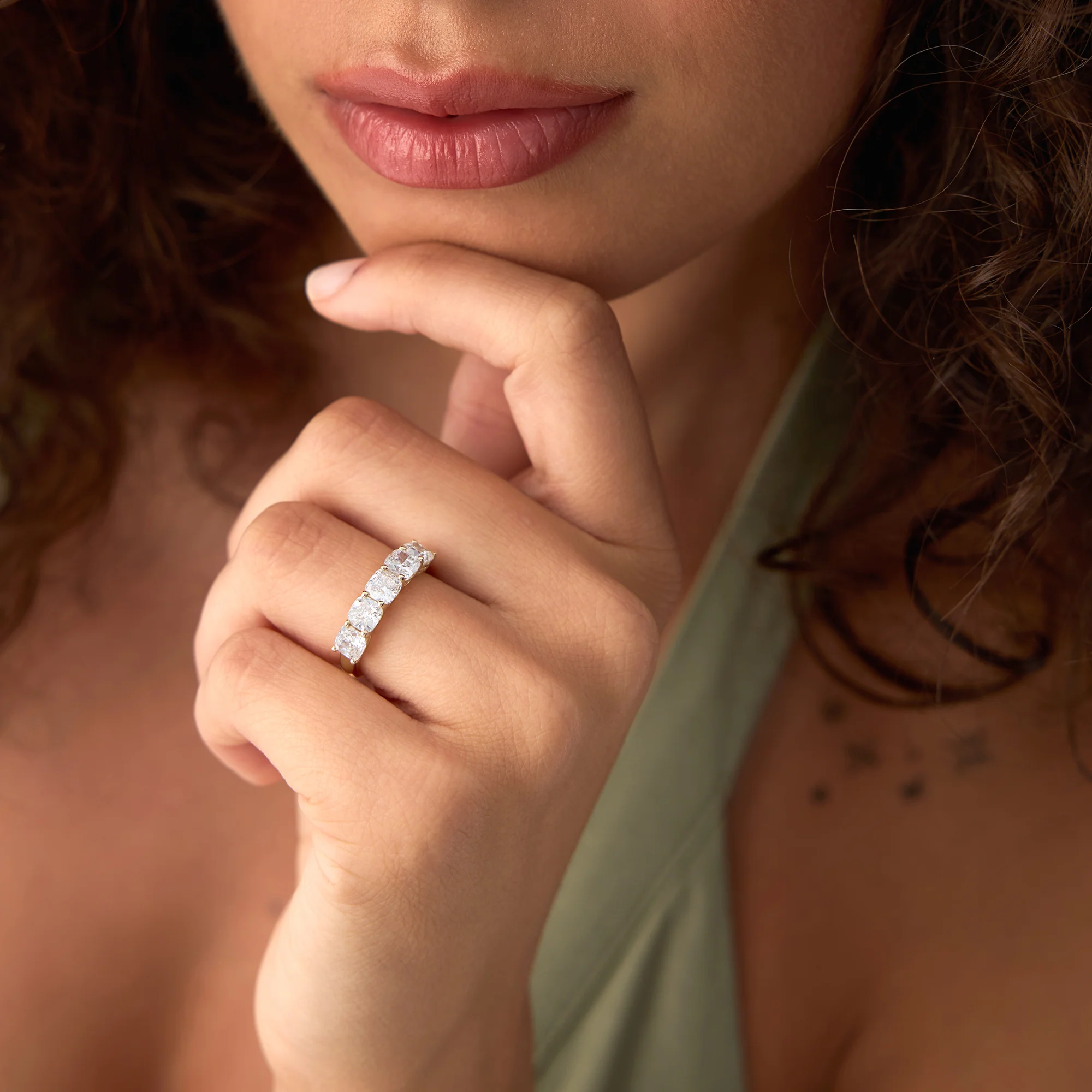 2.65 ctw 14k Prong Setting Five Stone Cushion Cut Lab Grown Diamond Anniversary Ring - Tonia - Image 6