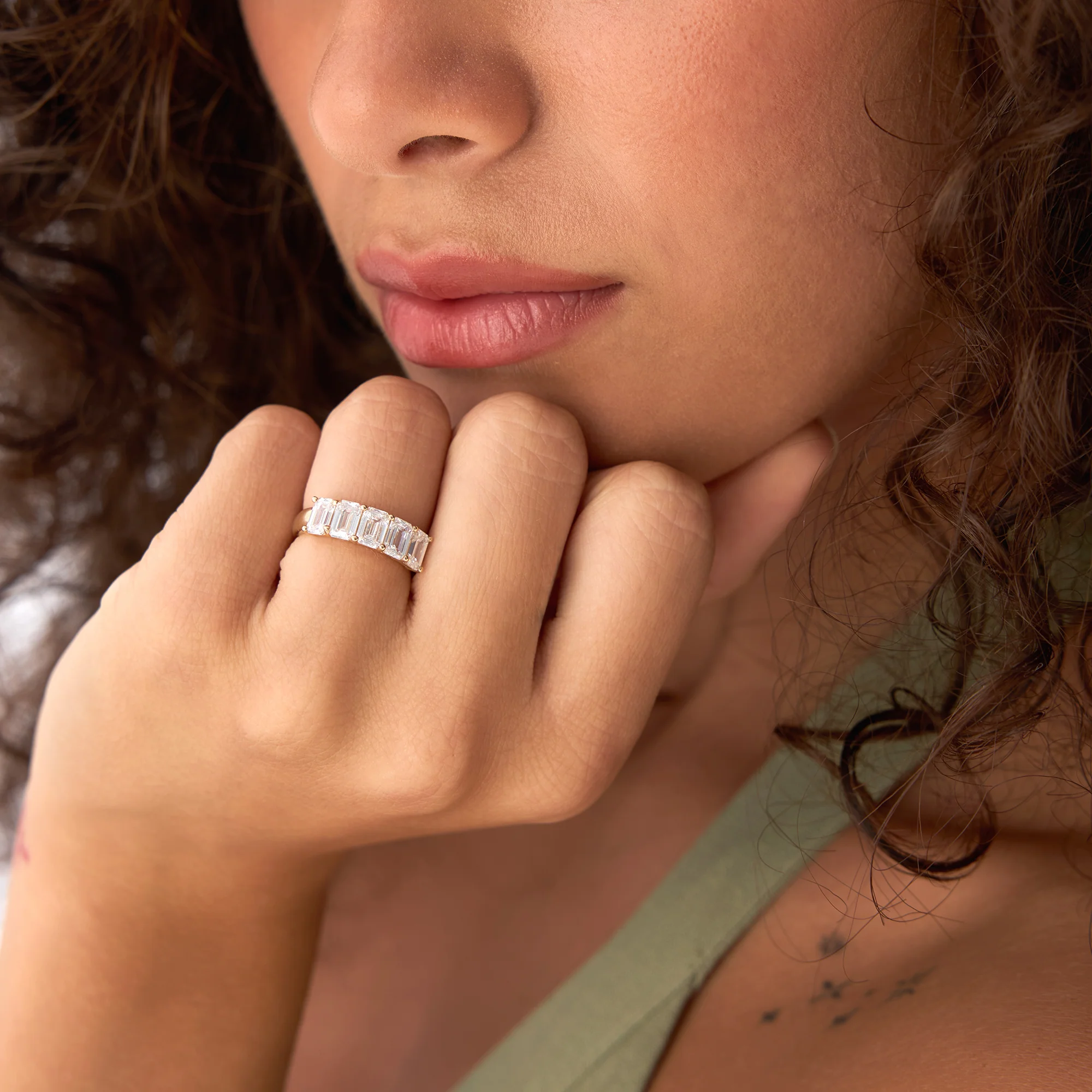 2.65 ctw 14k Prong Setting Five Stone Emerald Cut Lab Grown Diamond Anniversary Ring - Lucia - Image 2