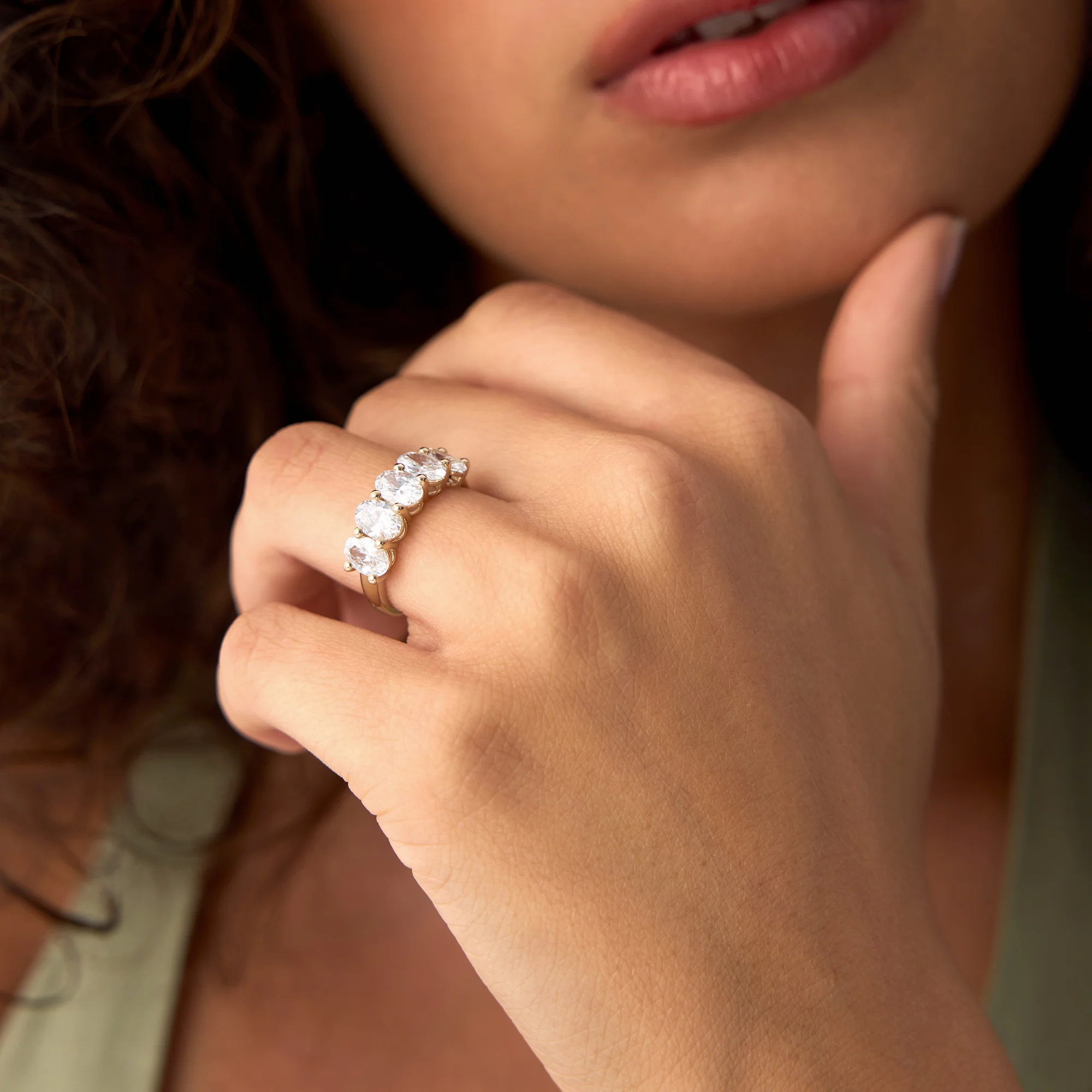 2.75 ctw 14k Prong Setting Five Stone Oval Shape Lab Grown Diamond Anniversary Ring - Giada - Image 4