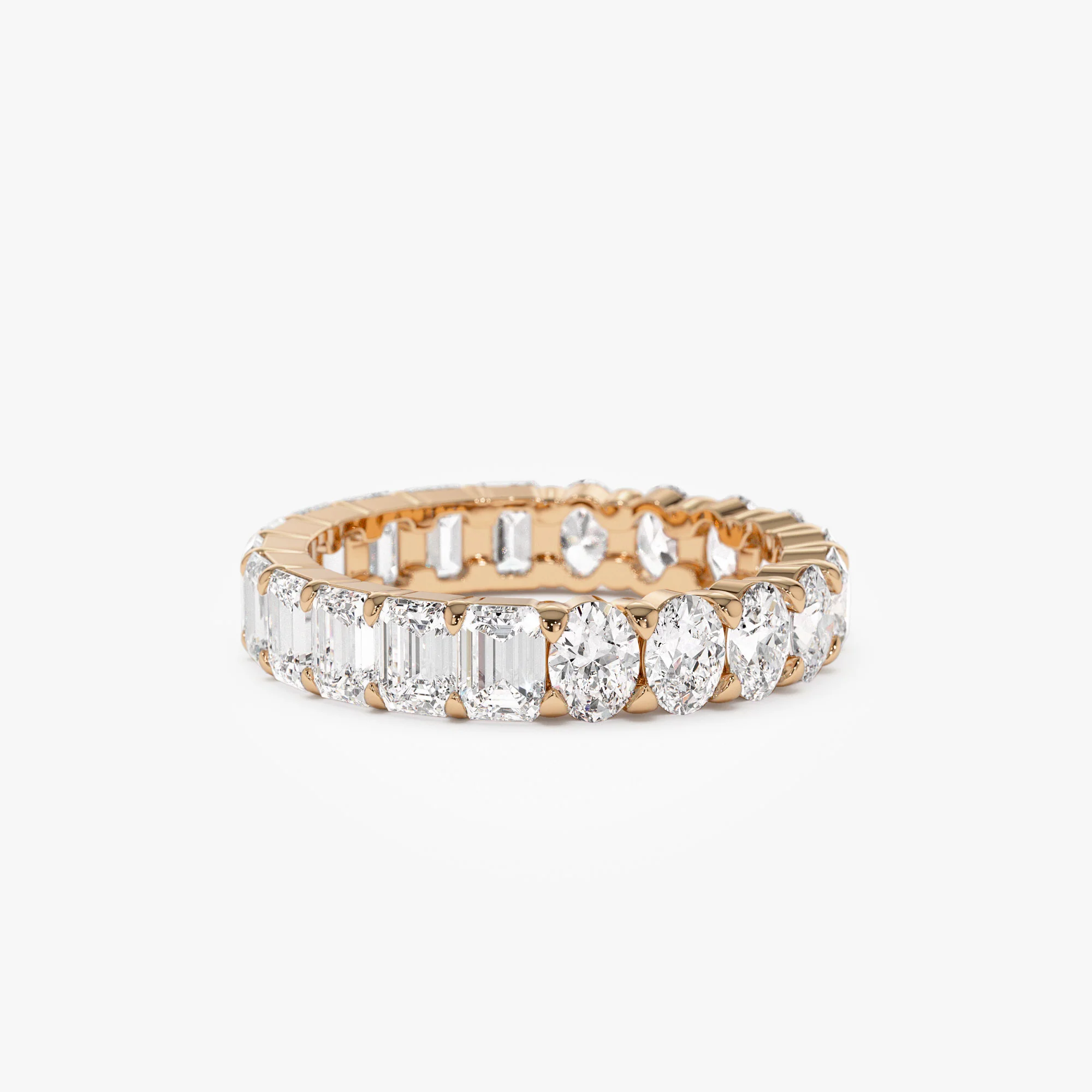3.30 ctw 14k Prong Setting Full Eternity Oval & Emerald Cut Lab Grown Diamond Ring - Rosa - Image 3