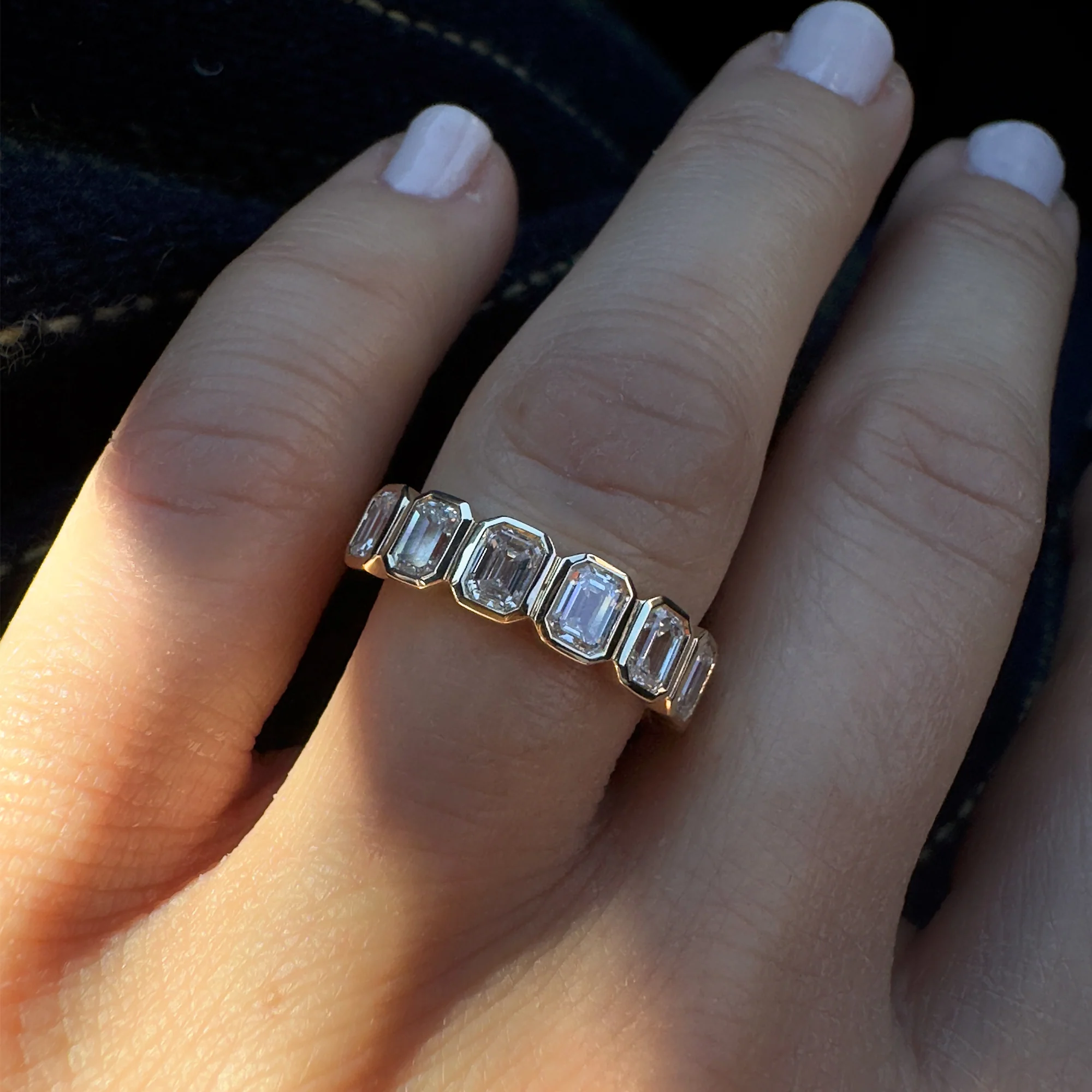 1.45 ctw 14k Bezel Setting Seven Stone Emerald Cut Lab Grown Diamond Wedding Ring - Zoey - Image 3
