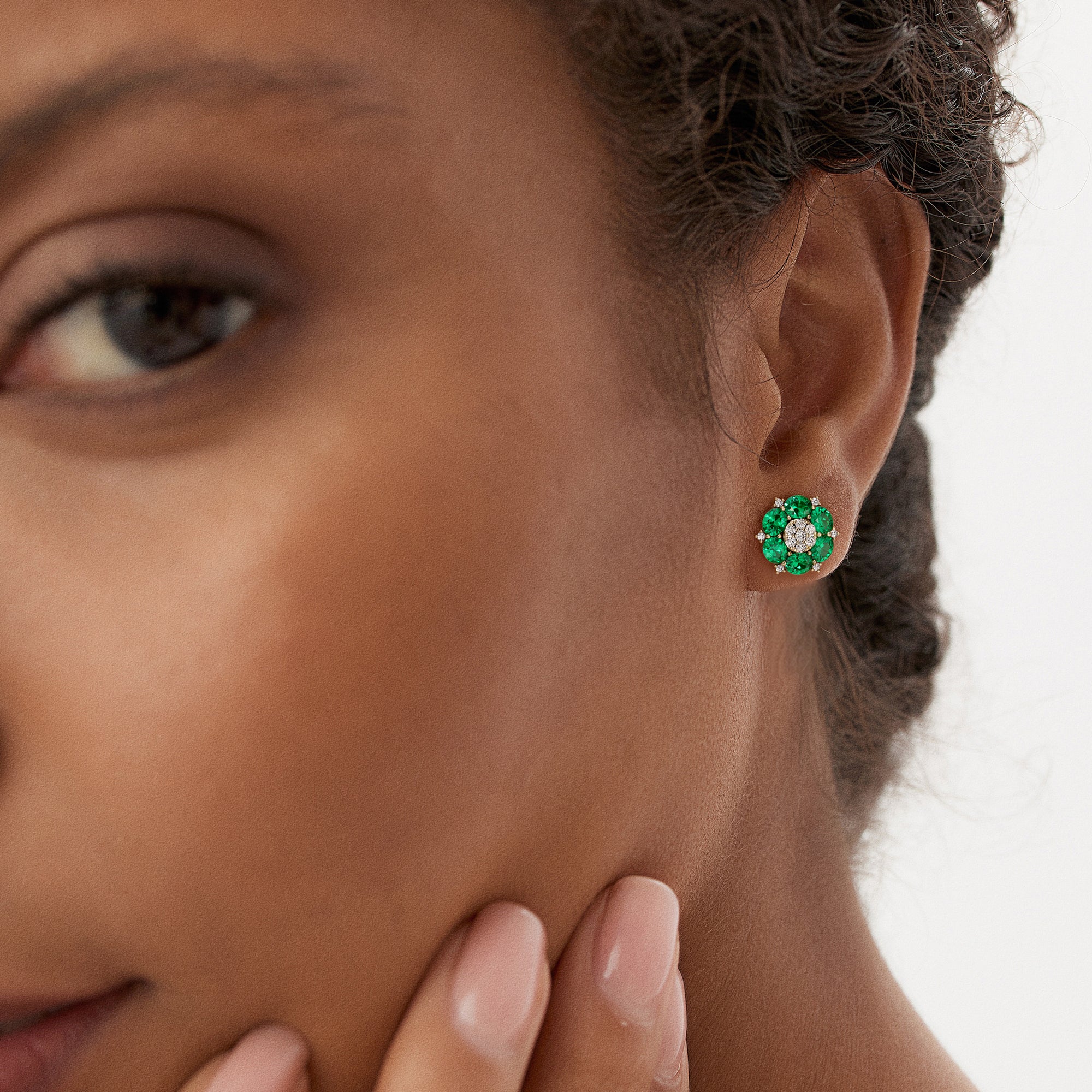 4.70 Ctw 14k Lab Grown Emerald and Diamond Cluster Stud Earrings - Brina - Image 2