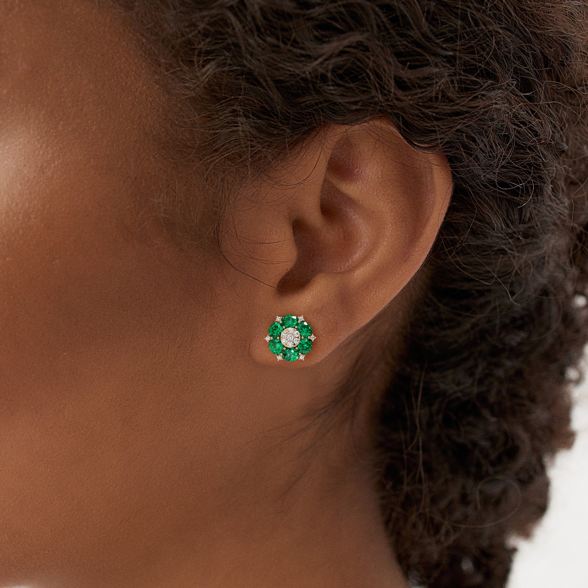 4.70 Ctw 14k Lab Grown Emerald and Diamond Cluster Stud Earrings - Brina - Image 3