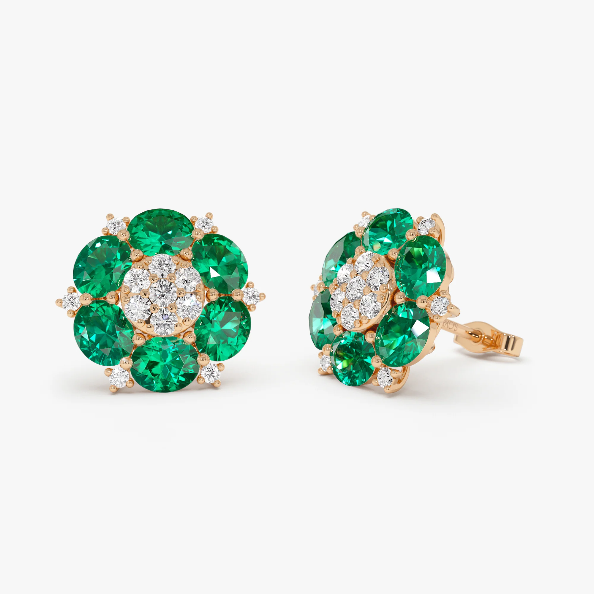 4.70 Ctw 14k Lab Grown Emerald and Diamond Cluster Stud Earrings - Brina - Image 5