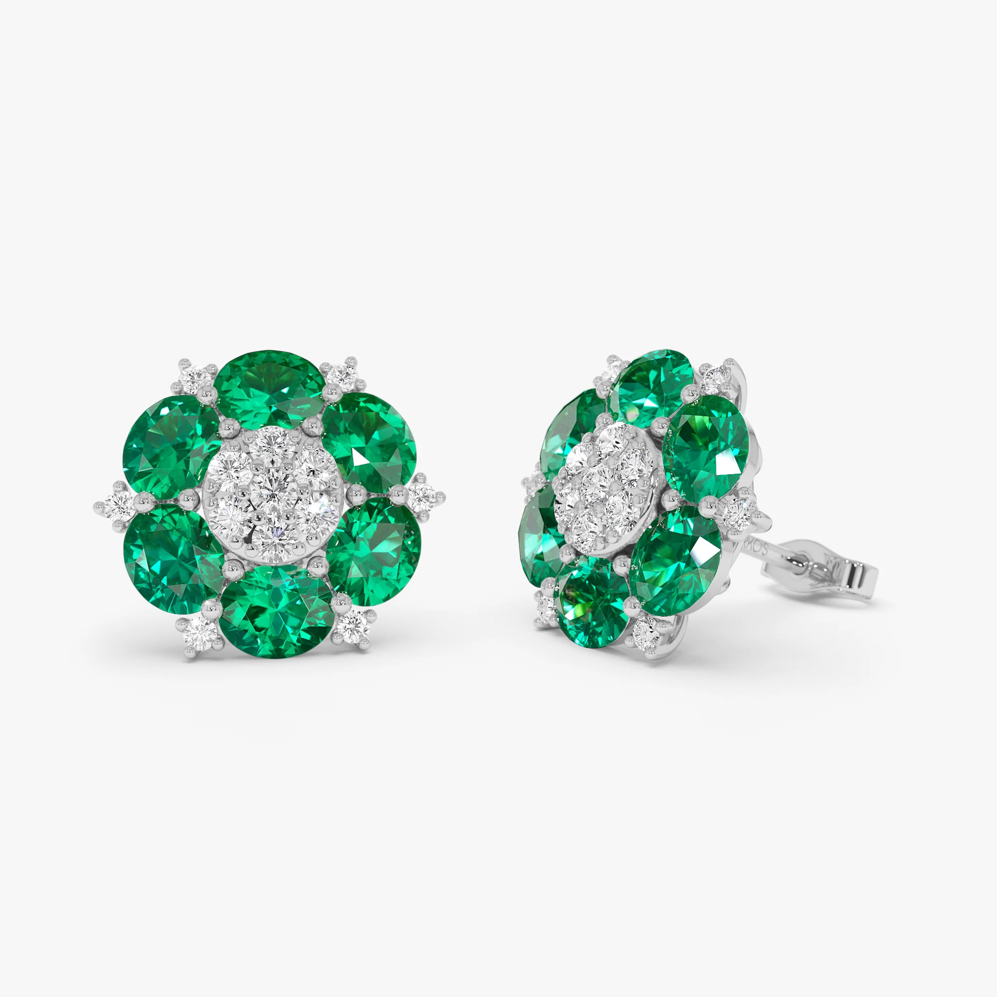4.70 Ctw 14k Lab Grown Emerald and Diamond Cluster Stud Earrings - Brina - Image 6