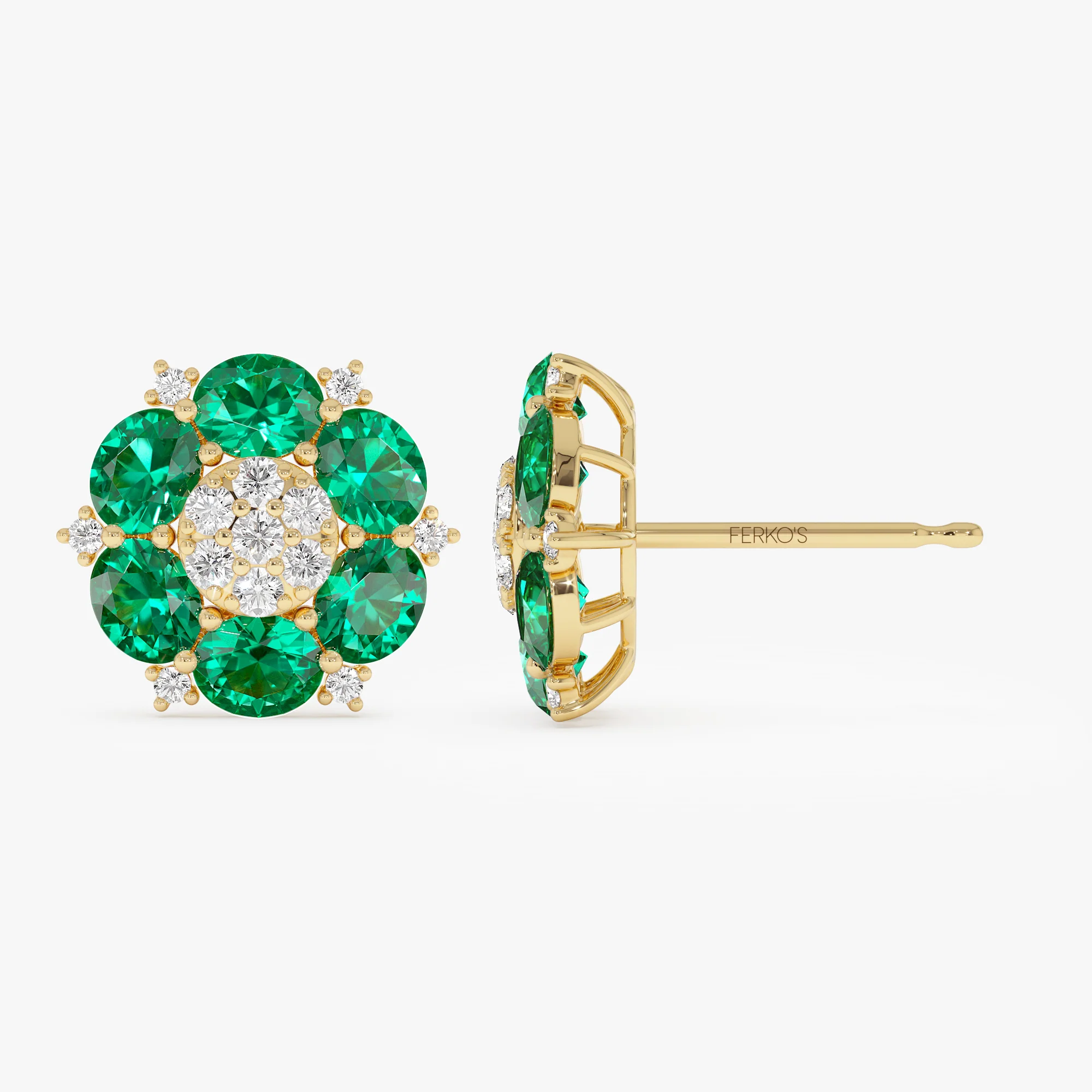 4.70 Ctw 14k Lab Grown Emerald and Diamond Cluster Stud Earrings - Brina - Image 7