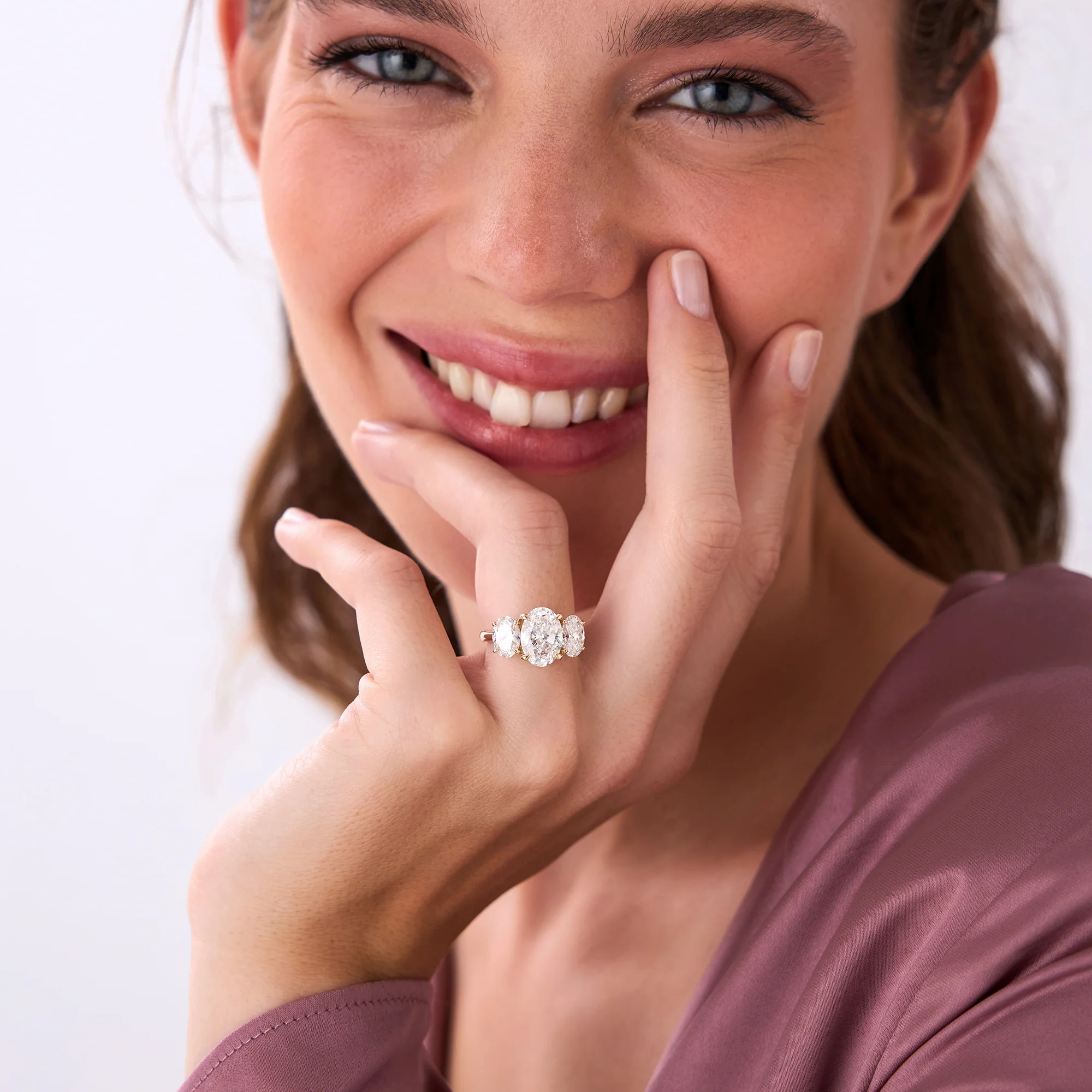 5.15 Ctw 14k Lab Grown Oval Shaped Three-Stone Diamond Engagement Ring - Laura - Image 2