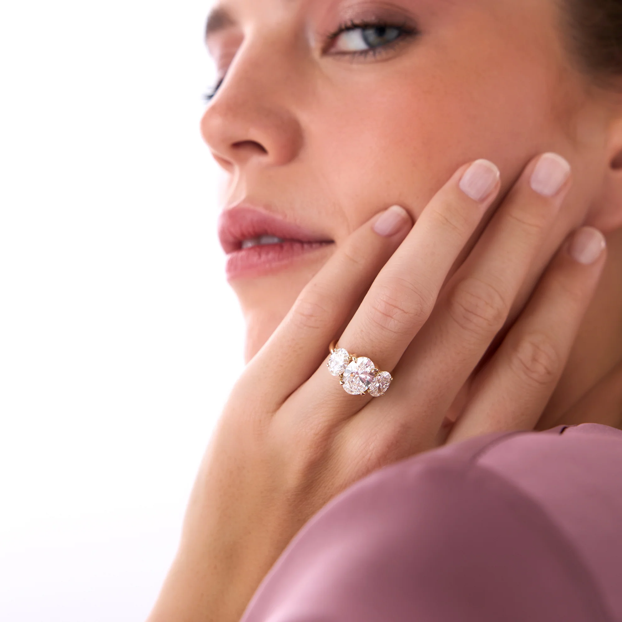 5.15 Ctw 14k Lab Grown Oval Shaped Three-Stone Diamond Engagement Ring - Laura - Image 4