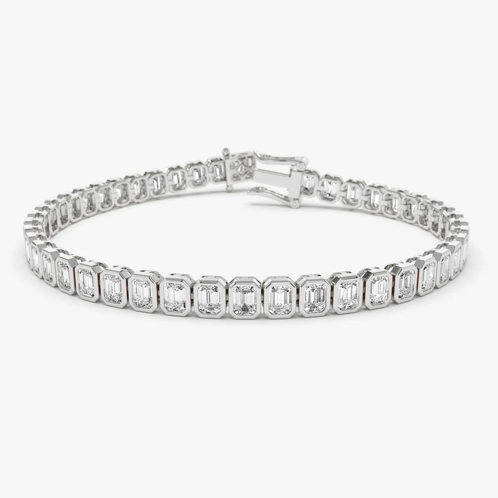 14k Bezel Setting 5.75 ctw Emerald Cut Diamond Tennis Bracelet - Image 6