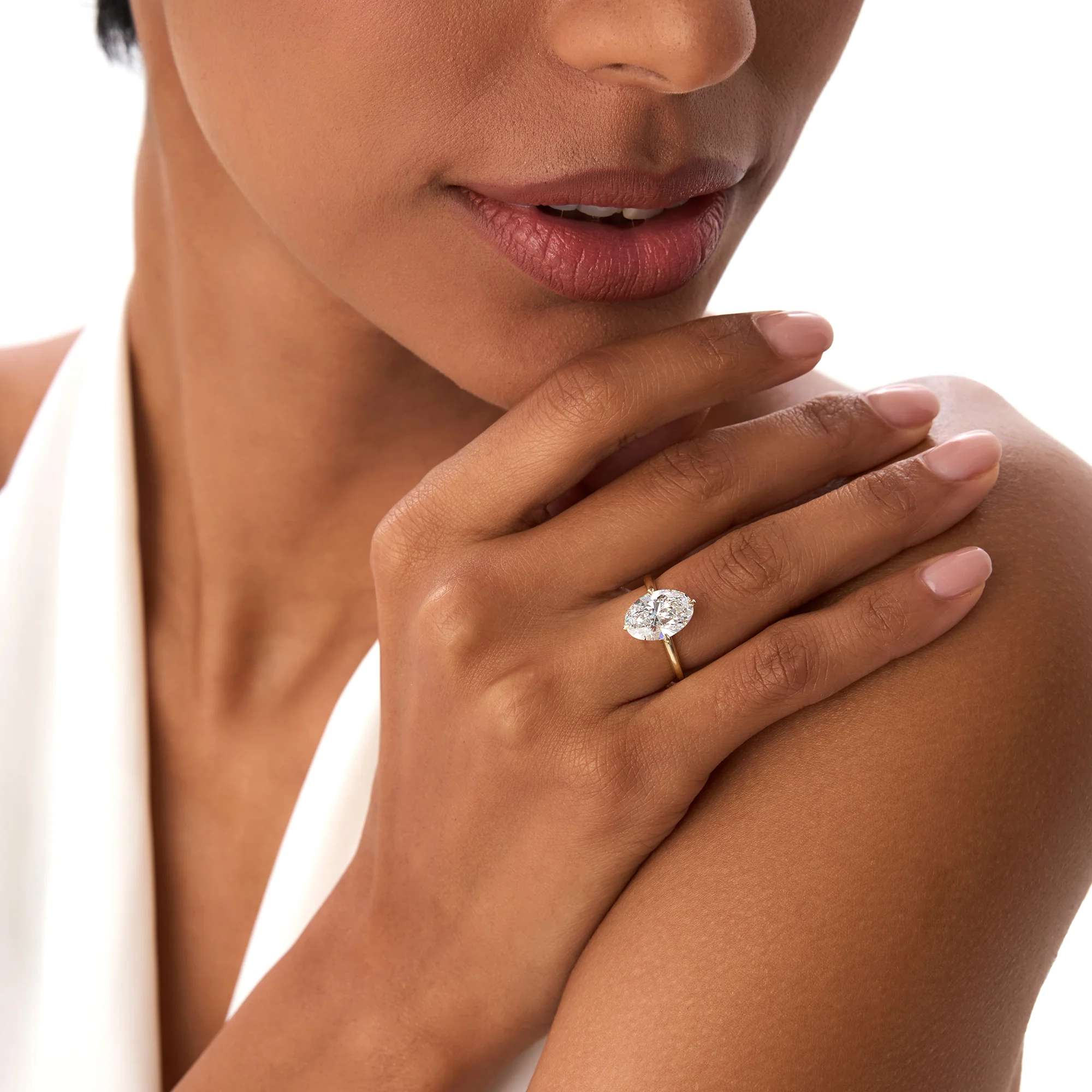 3.00 Ctw 14k Gold Oval Shape Lab Grown Prong Setting Engagement Ring - Vita - Image 3