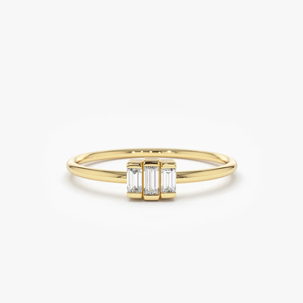 14K Gold Baguette Trio Diamond Ring