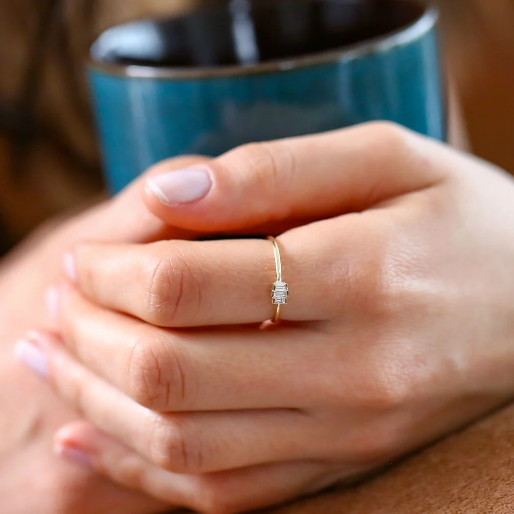 14K Gold Baguette Trio Diamond Ring - Image 2