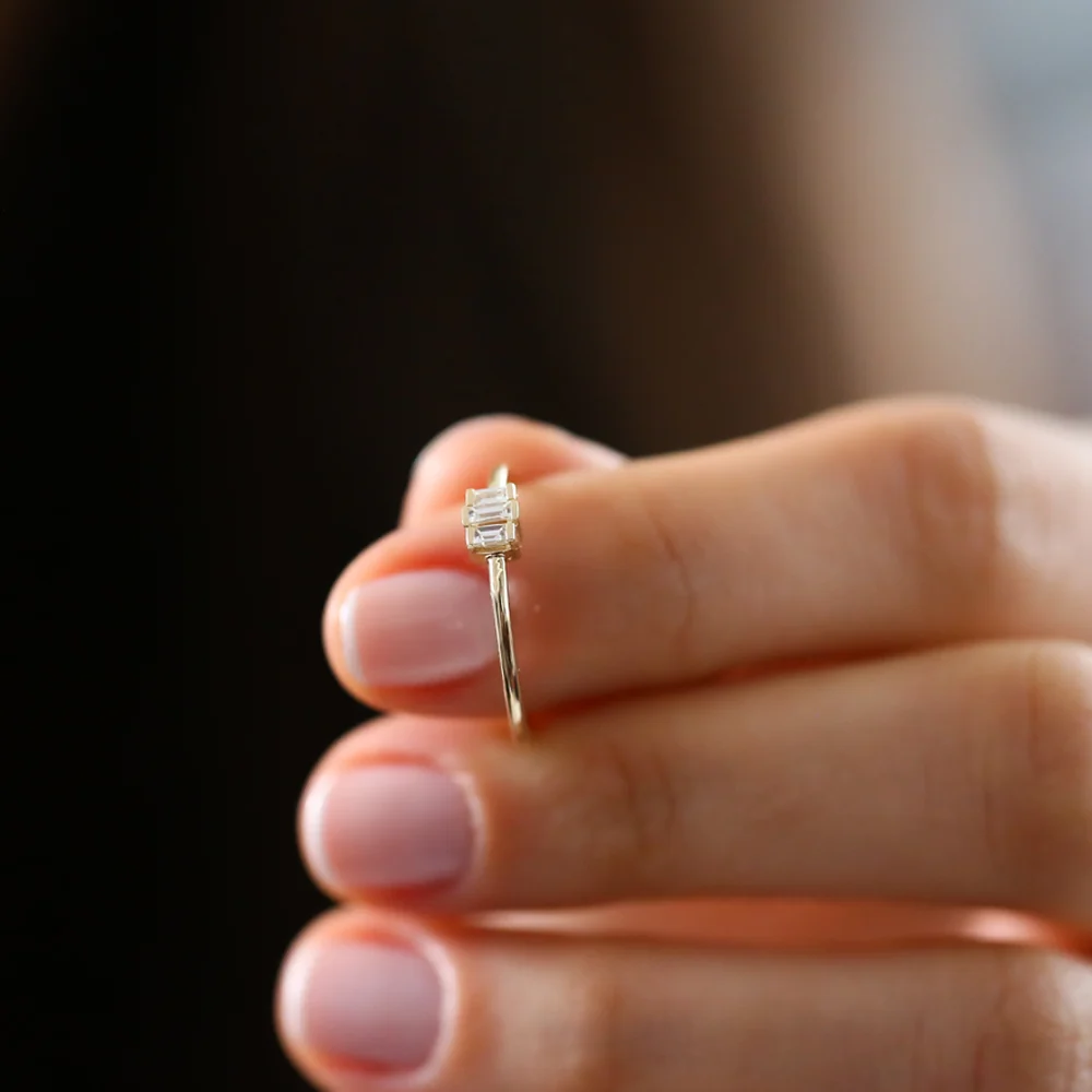 14K Gold Baguette Trio Diamond Ring - Image 3
