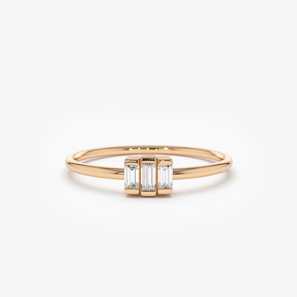 14K Gold Baguette Trio Diamond Ring - Image 4
