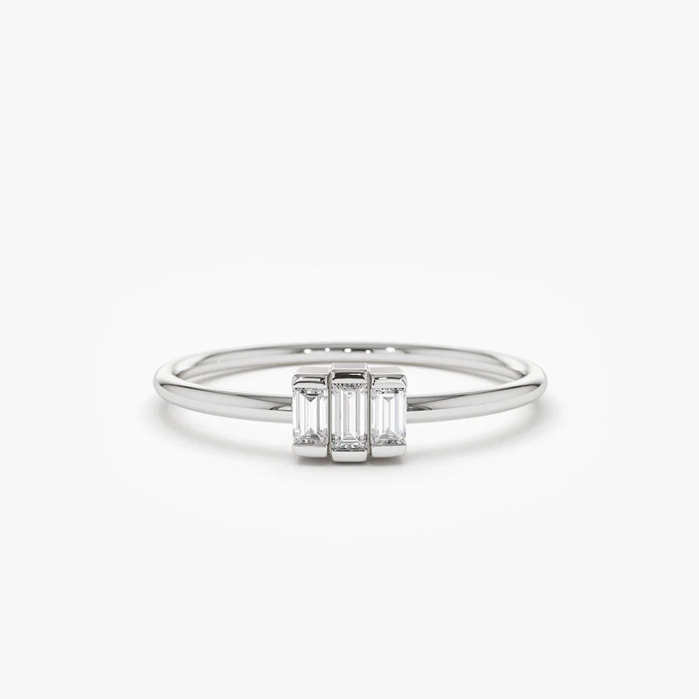 14K Gold Baguette Trio Diamond Ring - Image 5