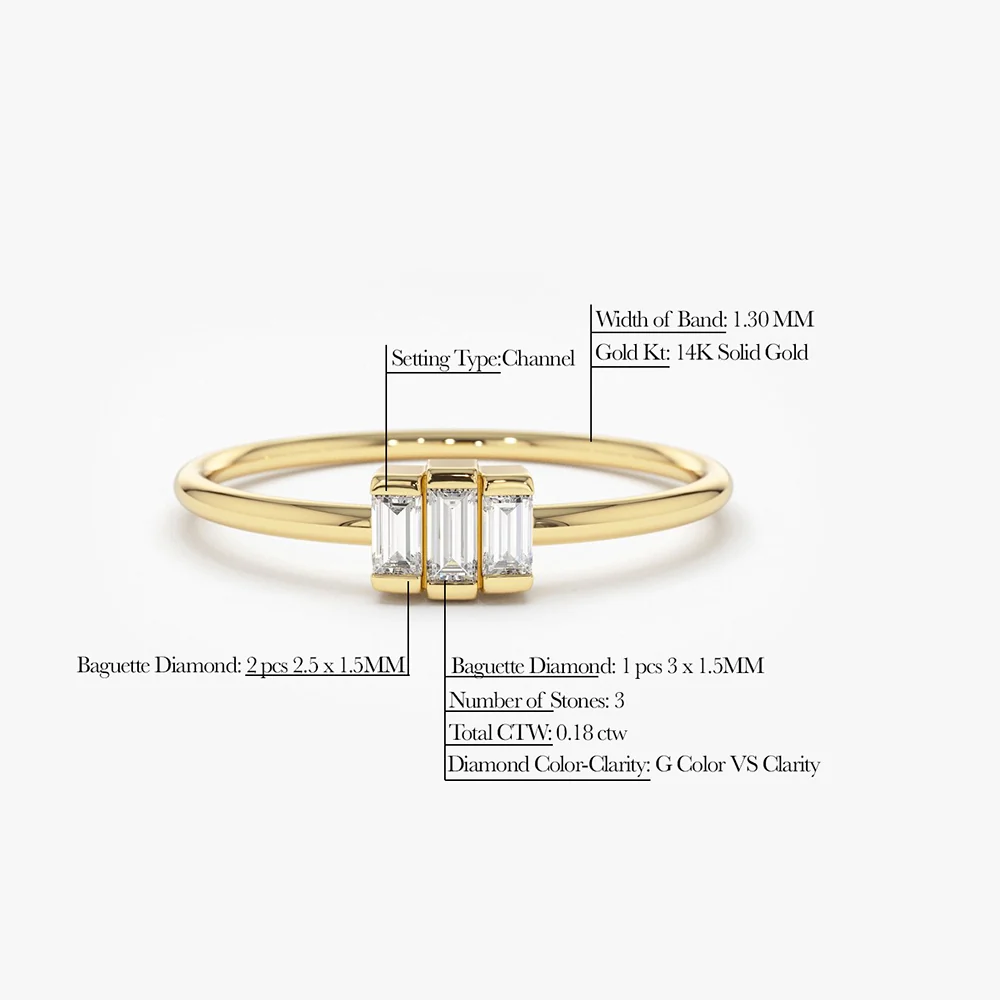 14K Gold Baguette Trio Diamond Ring - Image 6