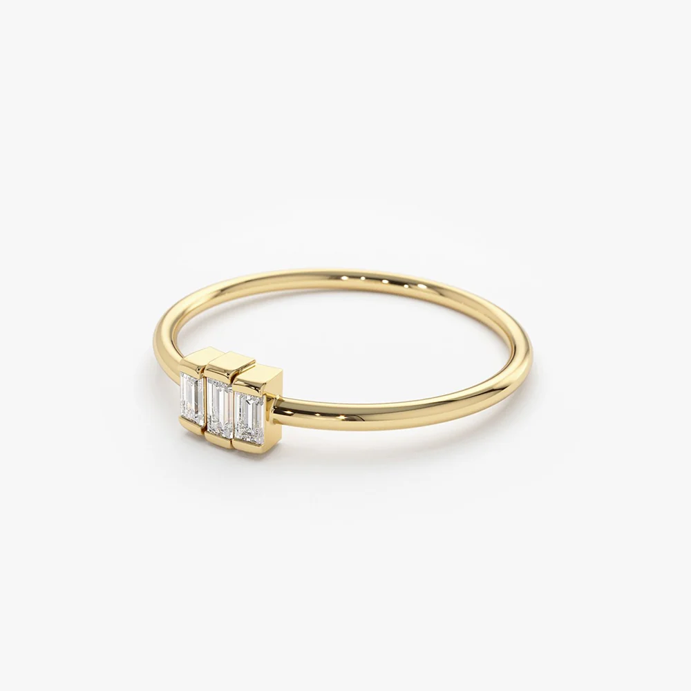14K Gold Baguette Trio Diamond Ring - Image 7