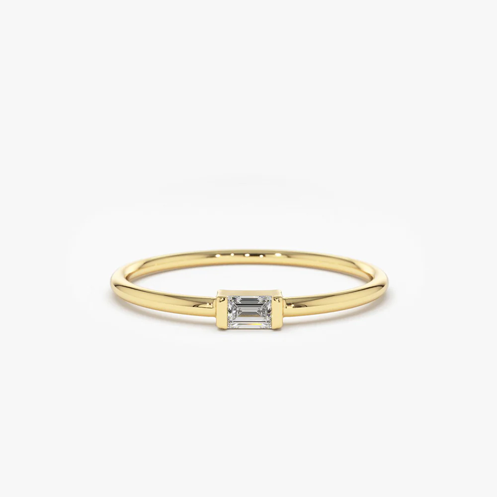 14K Single Baguette Solitaire Diamond Ring