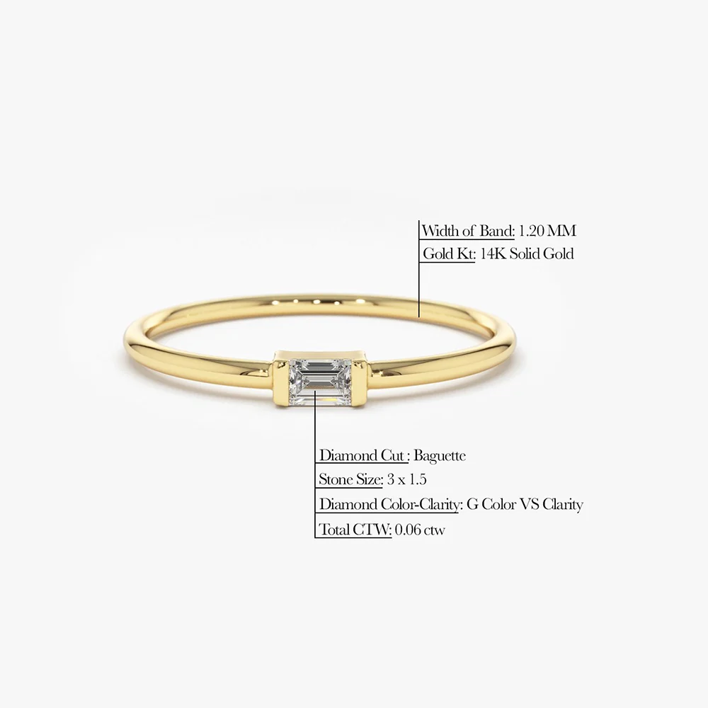 14K Single Baguette Solitaire Diamond Ring - Image 4