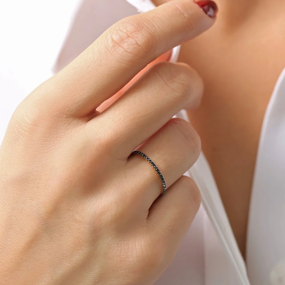 14K Gold Black Diamond Eternity Band - Image 8