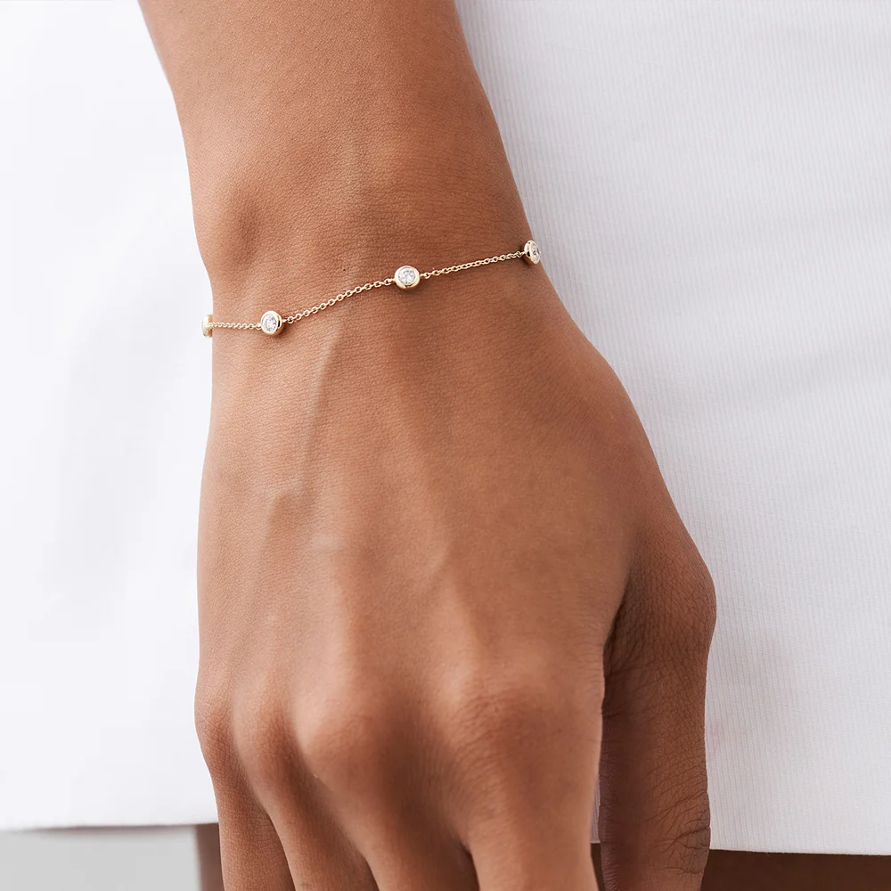 14K Gold 5 Stone 0.50ctw Diamond by The Yard Solitaire Bracelet - Image 2