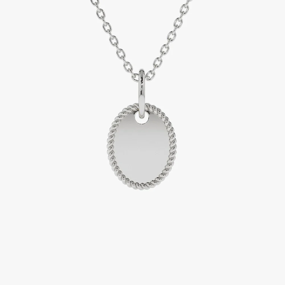 14k Mini Oval Initial Tag with Twist Rope - Image 7