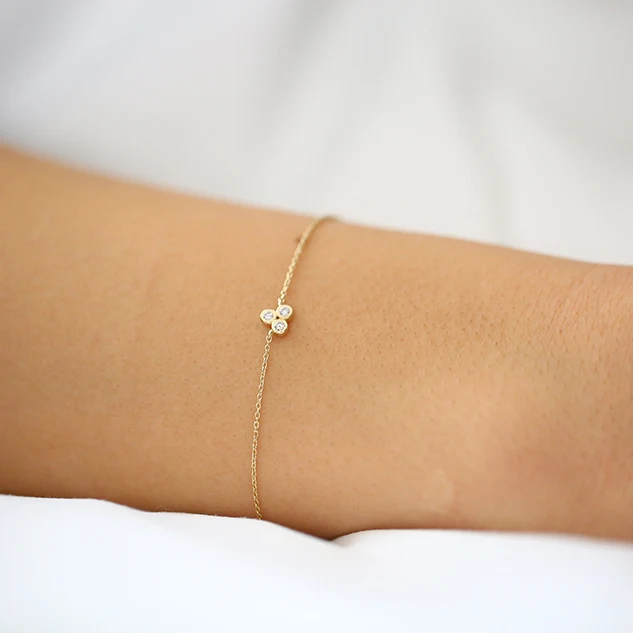 14K Gold Triangle Trio Dainty Diamond Bracelet - Image 2