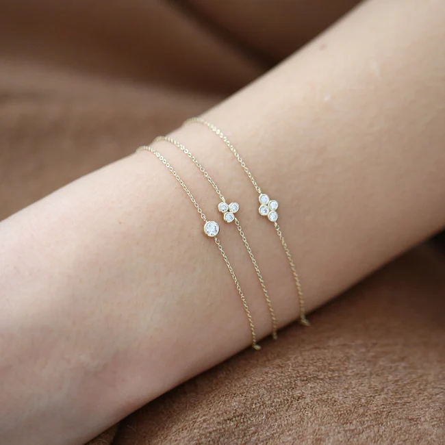 14K Gold Triangle Trio Dainty Diamond Bracelet - Image 3