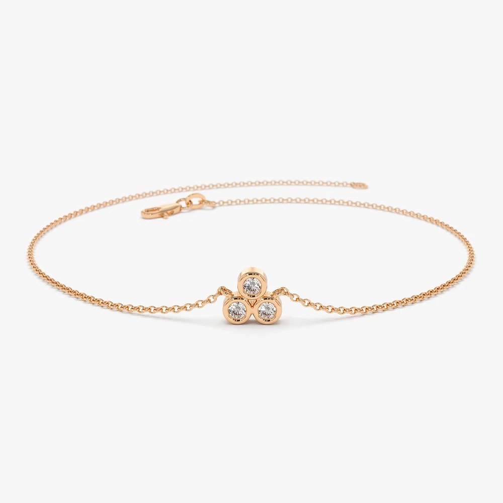 14K Gold Triangle Trio Dainty Diamond Bracelet - Image 4