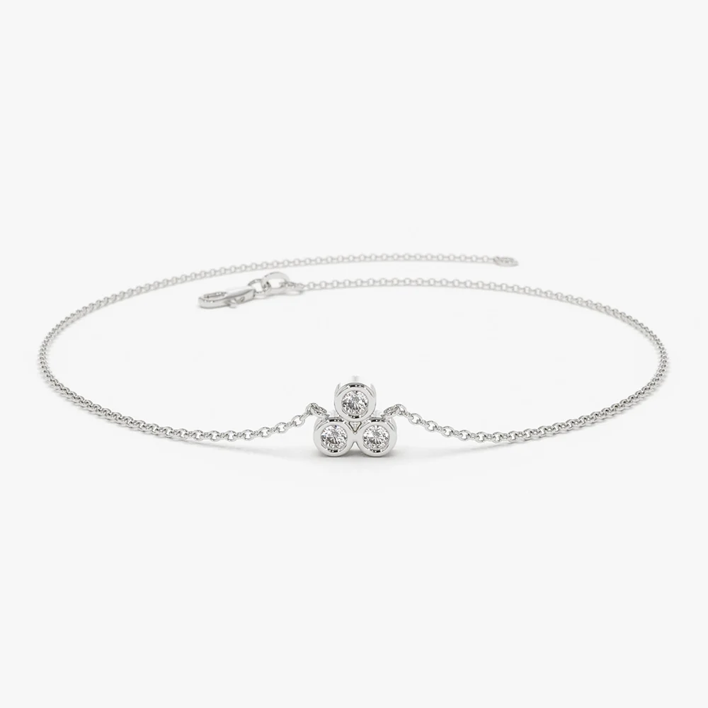 14K Gold Triangle Trio Dainty Diamond Bracelet - Image 5