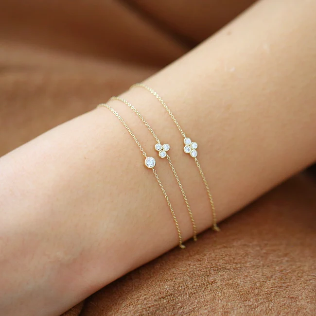 14K Gold Dainty Quad Diamond Bracelet - Image 3