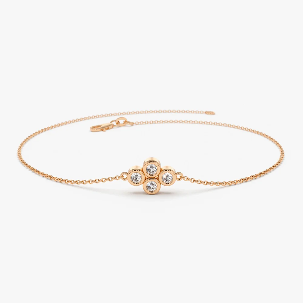 14K Gold Dainty Quad Diamond Bracelet - Image 4