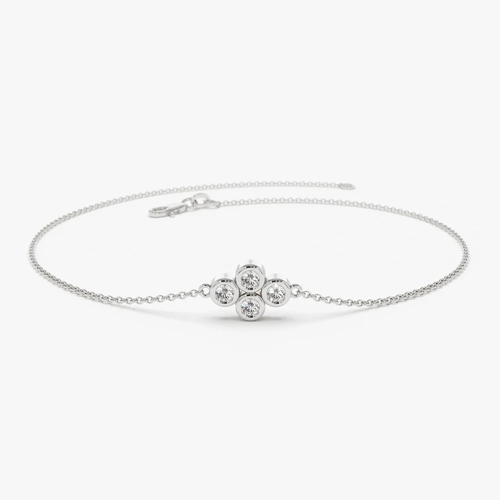 14K Gold Dainty Quad Diamond Bracelet - Image 5
