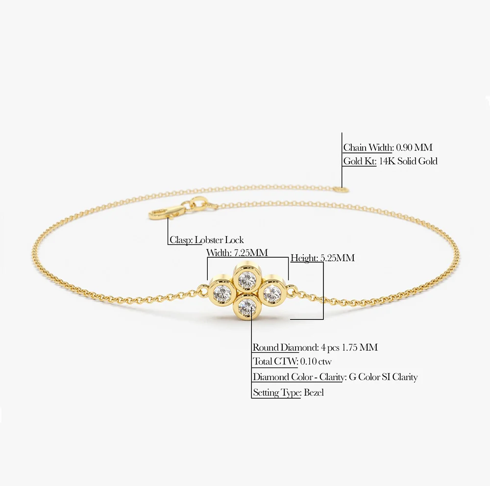 14K Gold Dainty Quad Diamond Bracelet - Image 6