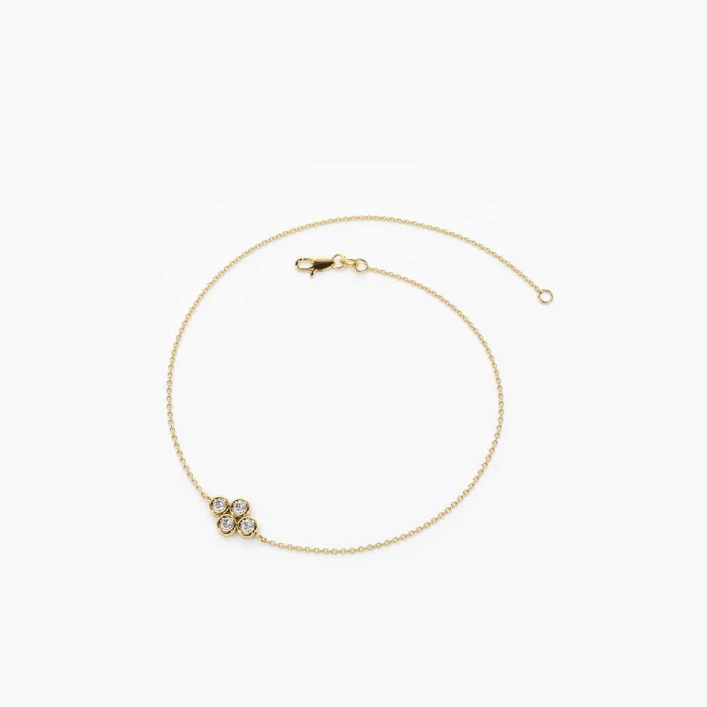 14K Gold Dainty Quad Diamond Bracelet - Image 7