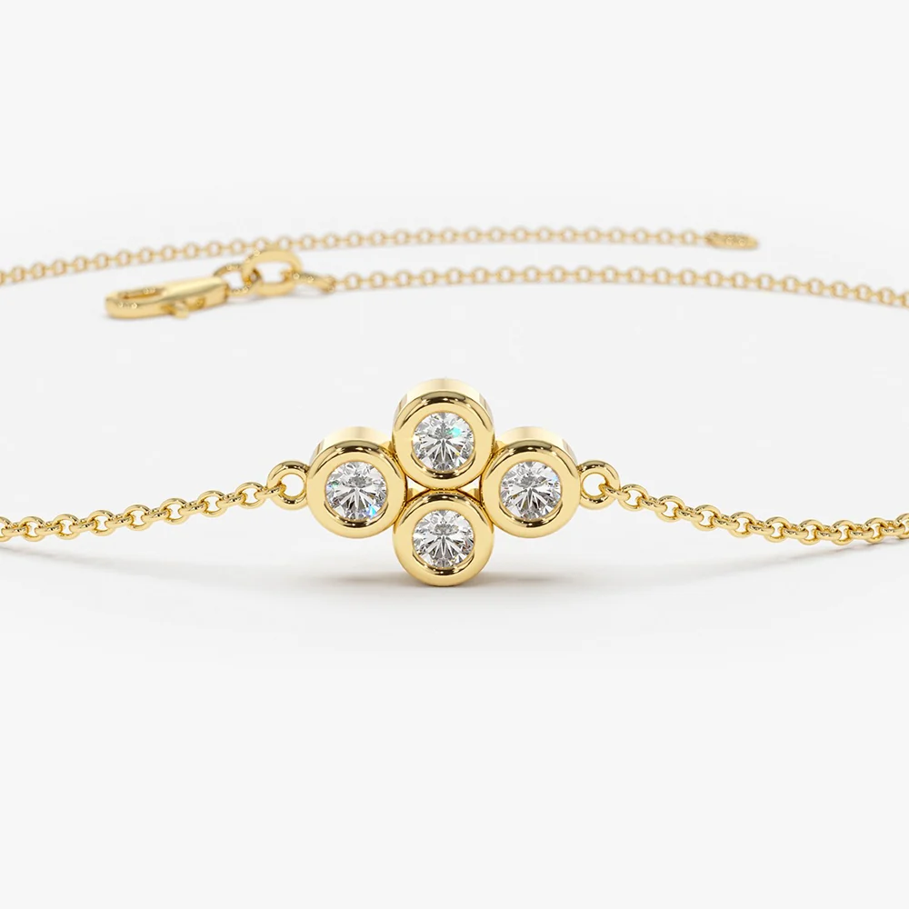 14K Gold Dainty Quad Diamond Bracelet - Image 8