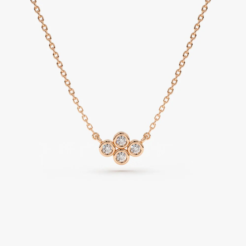 14K Gold Four Stone Diamond Cluster Necklace - Image 4