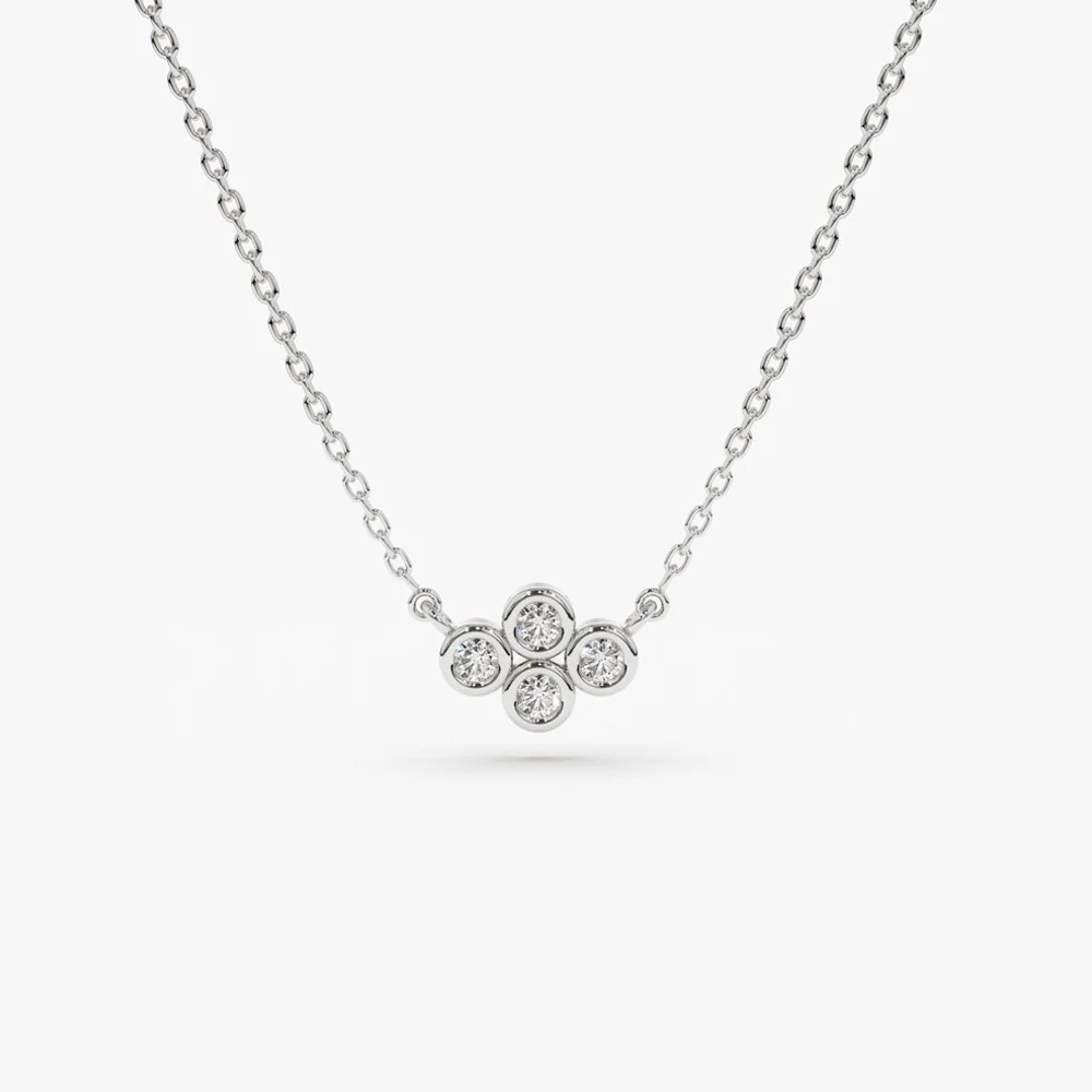 14K Gold Four Stone Diamond Cluster Necklace - Image 5