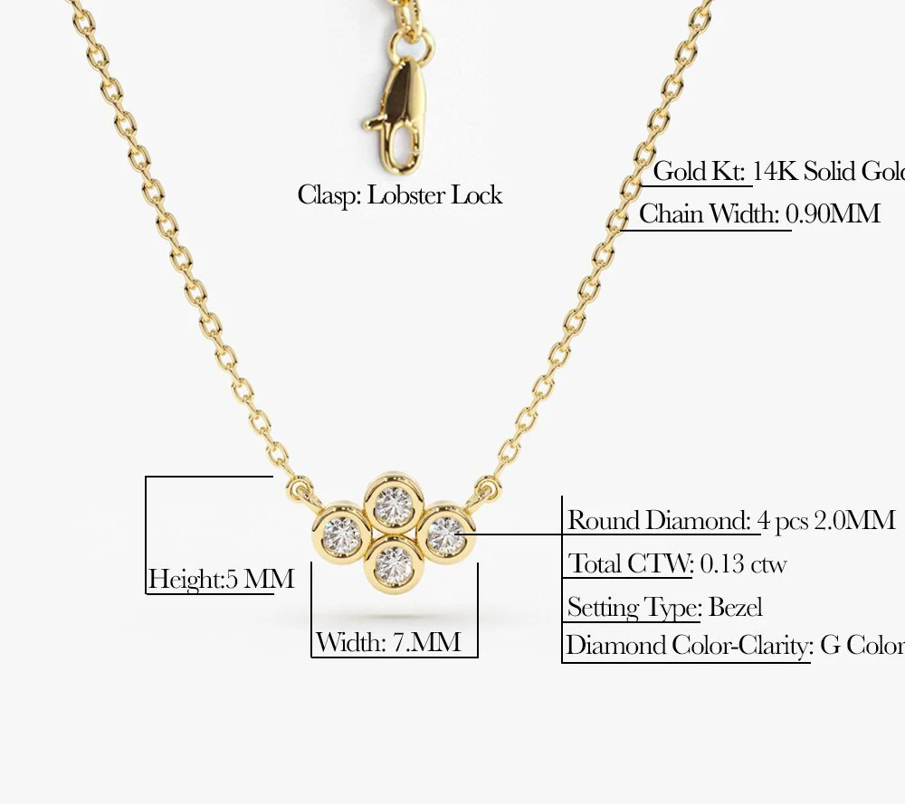 14K Gold Four Stone Diamond Cluster Necklace - Image 6