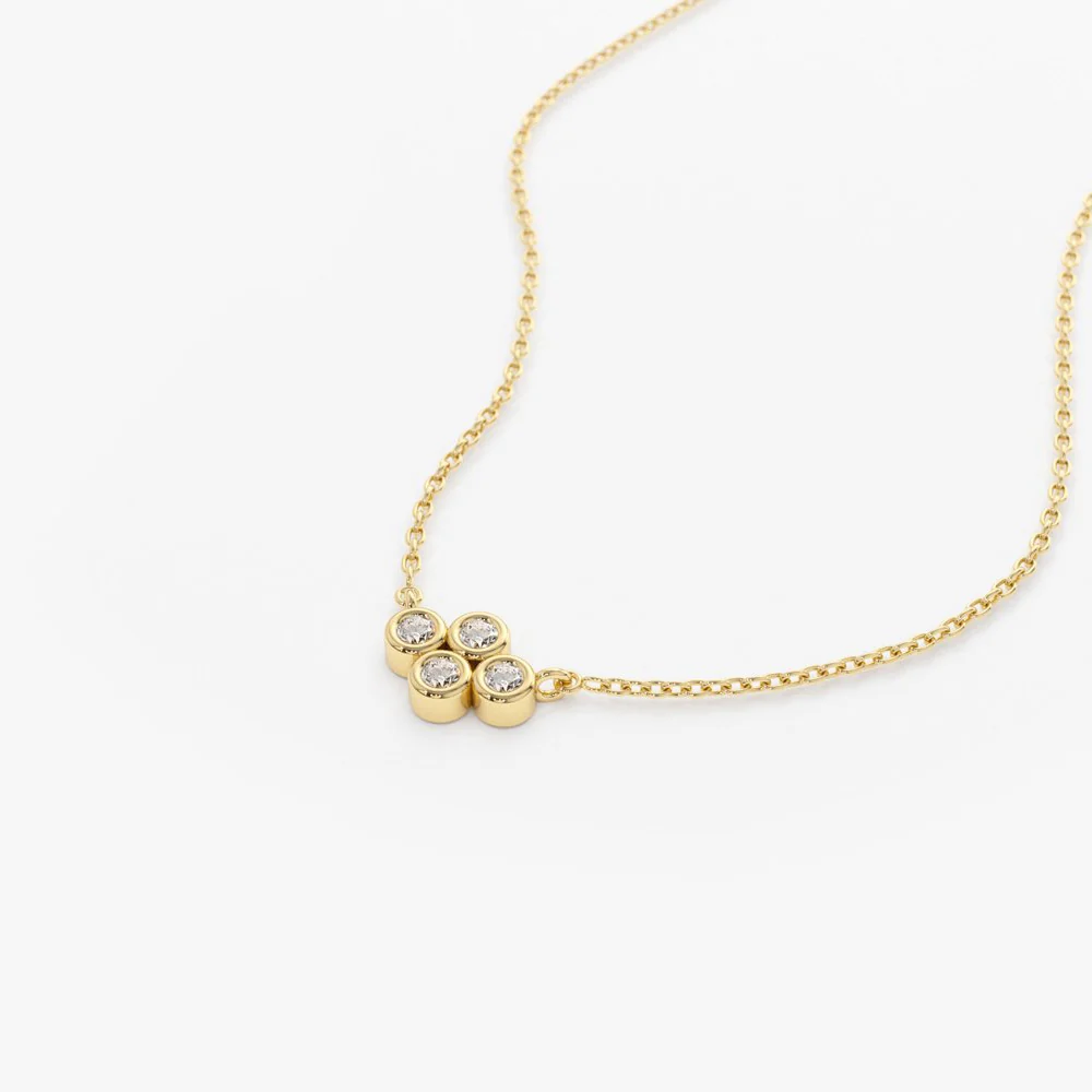 14K Gold Four Stone Diamond Cluster Necklace - Image 7