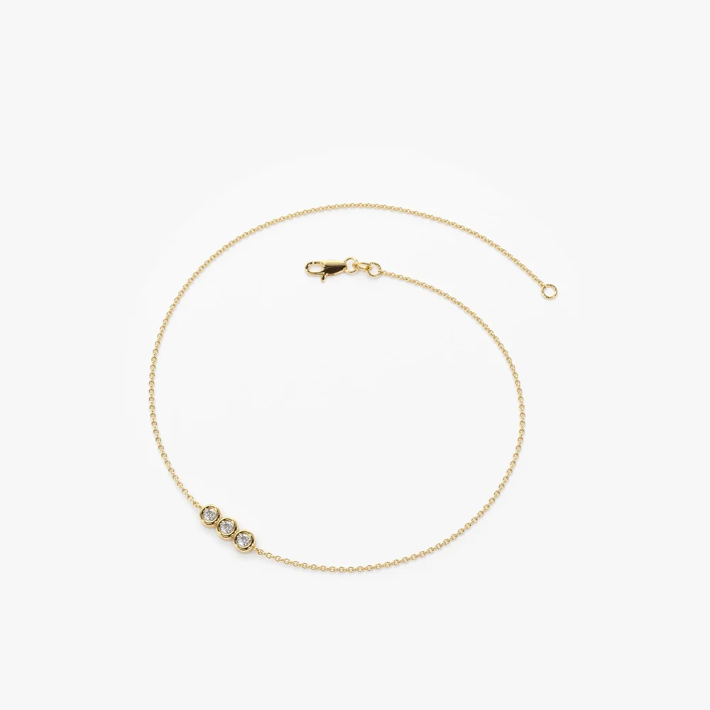 14K Gold Trio Diamond Bracelet with Thin Chain - Image 9