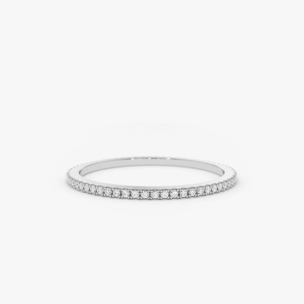 14K Ultra Thin 1MM Micro Pave Diamond Eternity Wedding Band - Image 10