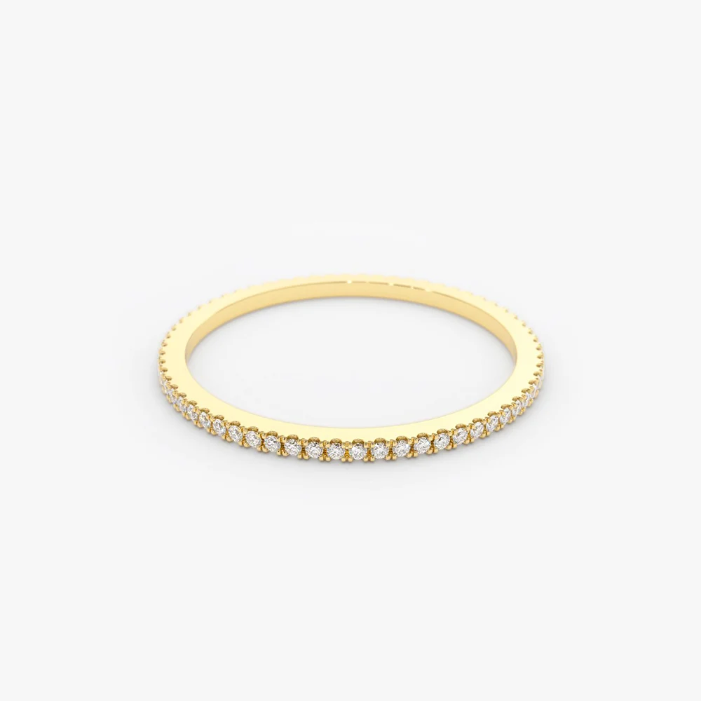 14K Ultra Thin 1MM Micro Pave Diamond Eternity Wedding Band - Image 11