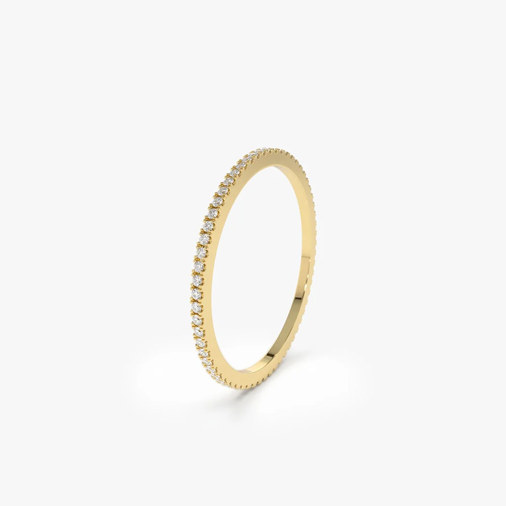 14K Ultra Thin 1MM Micro Pave Diamond Eternity Wedding Band - Image 12