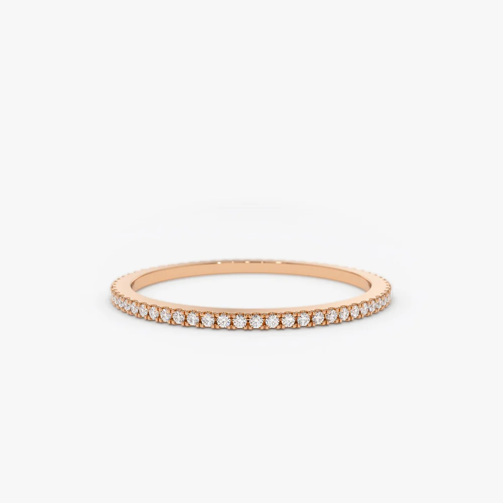 14K Ultra Thin 1MM Micro Pave Diamond Eternity Wedding Band - Image 9