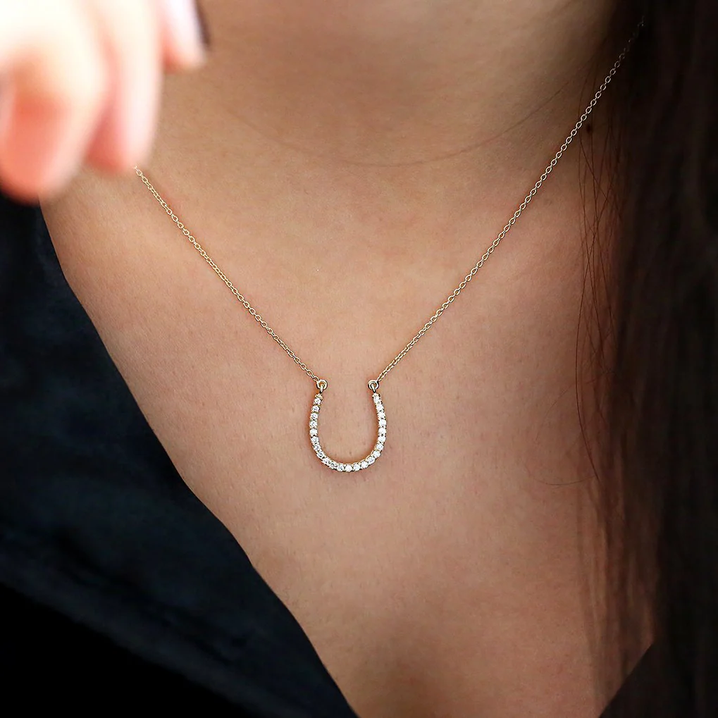 14k Diamond Large Horseshoe Necklace - Image 3