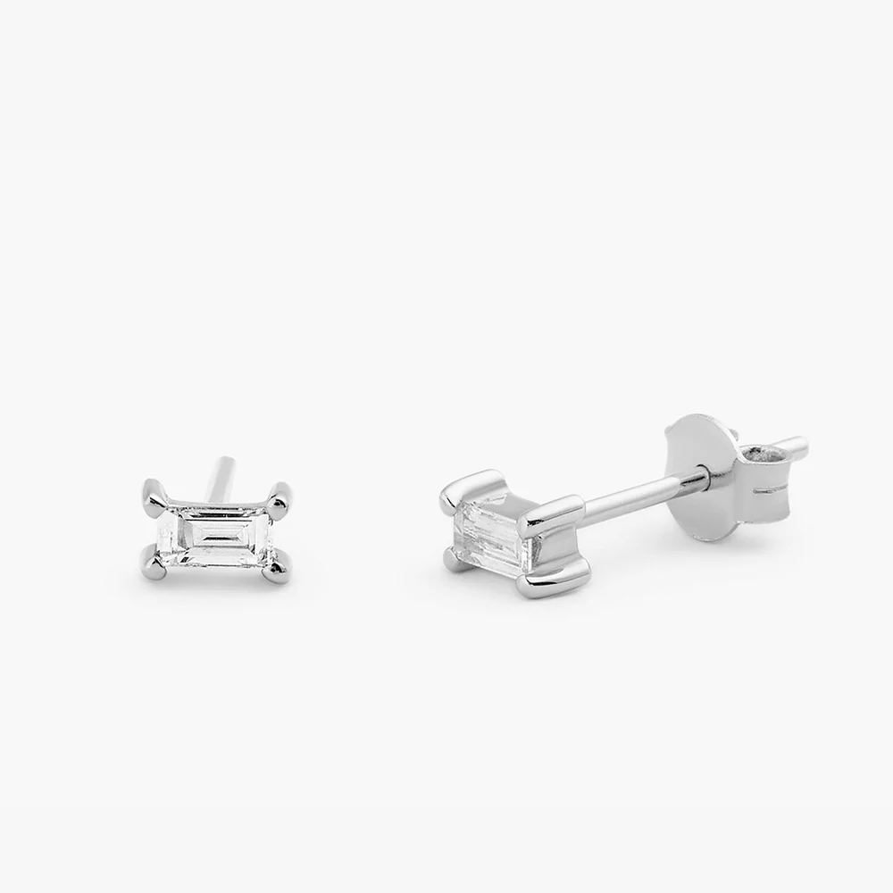 14K Gold Baguette Cut Diamond Stud Earrings - Image 6