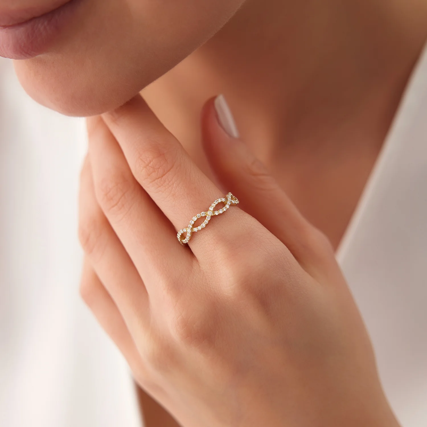 14K Gold Micro Pave Set Diamond Infinity Ring - Image 2