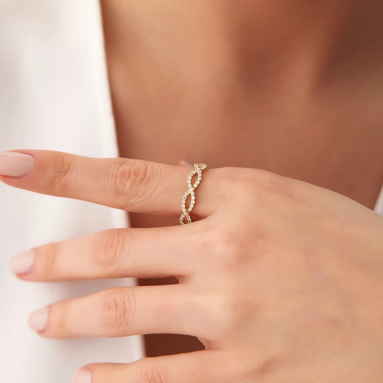 14K Gold Micro Pave Set Diamond Infinity Ring - Image 3