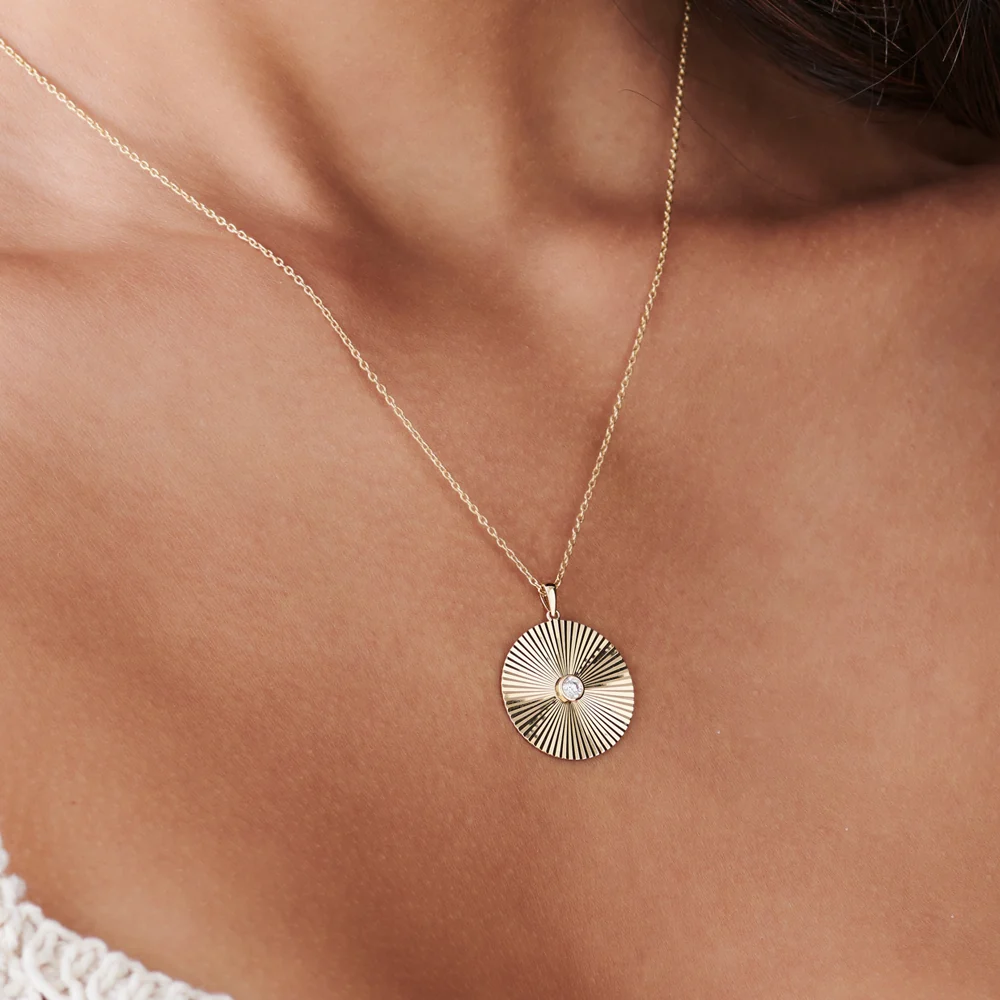 Large Diamond Disc Ray Necklace in 14K - Image 4